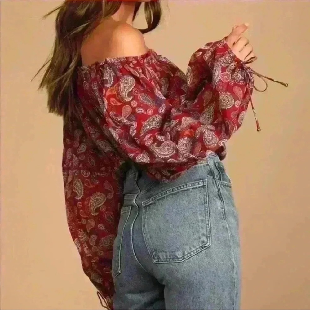 NWT FREE PEOPLE Paisley Off Shoulder Bodysuit SZ: L - Picture 5 of 6